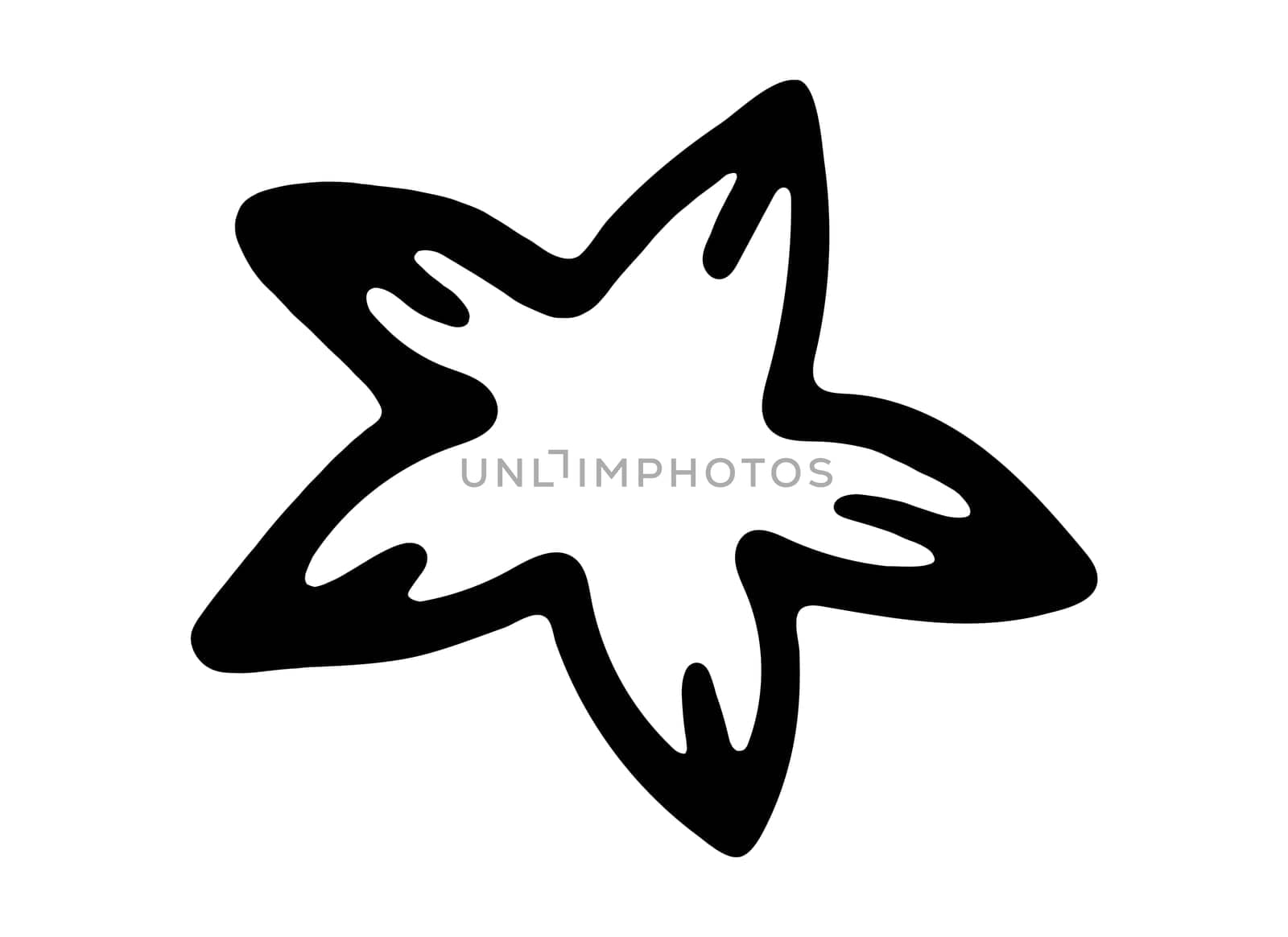 Black and White Sea Star Illustration Isolated on White Background. Clipart Ocean Star Fish Illustration.