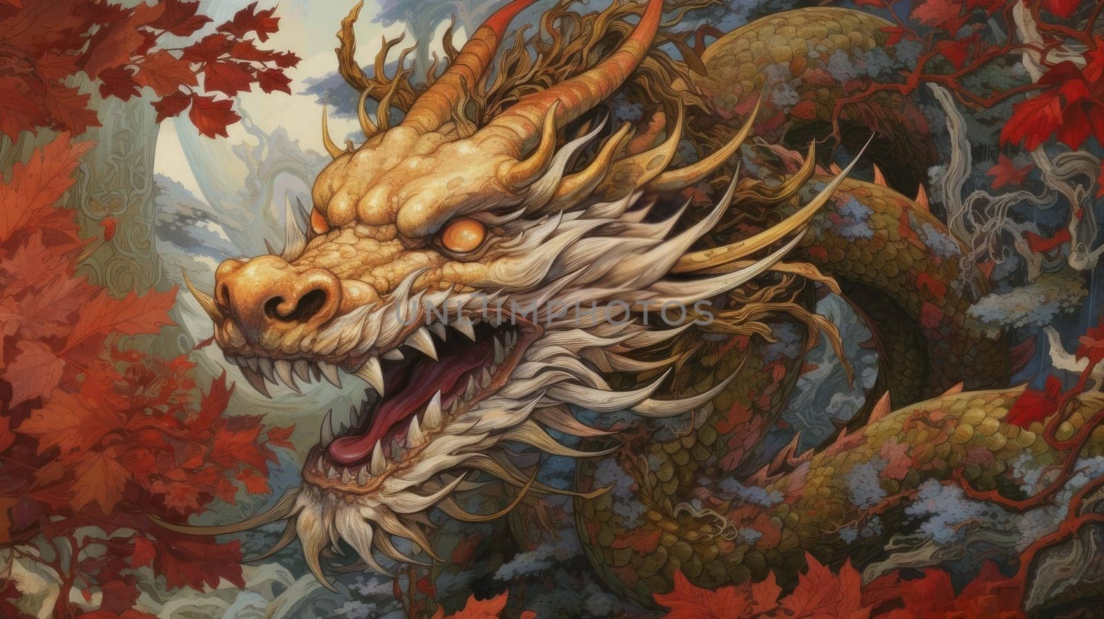 Large, the dragon is a symbol of the new year according to the eastern calendar. AI generated