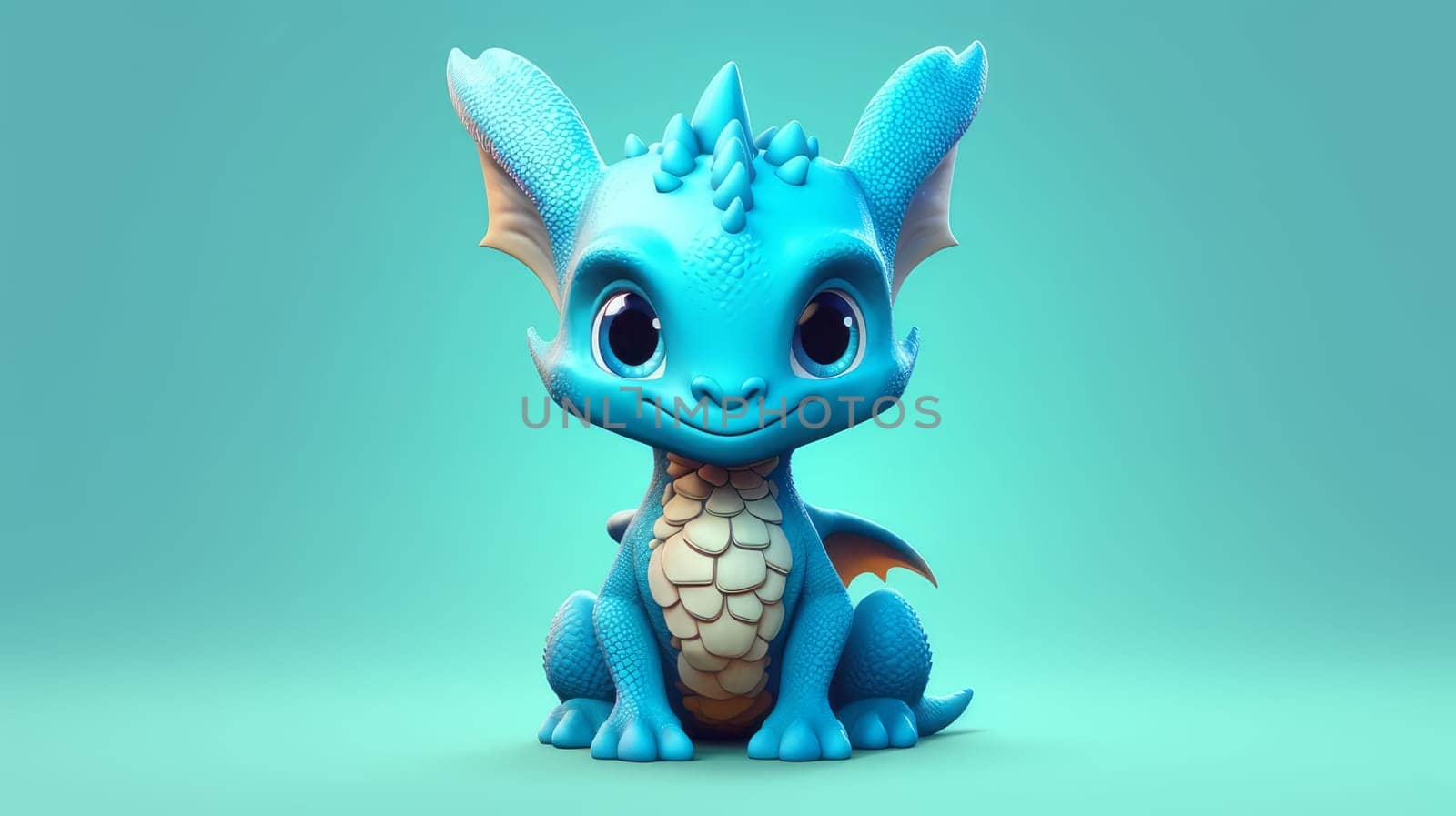 A cute little dragon is a symbol of the new year according to the eastern calendar on a plain background. AI generated