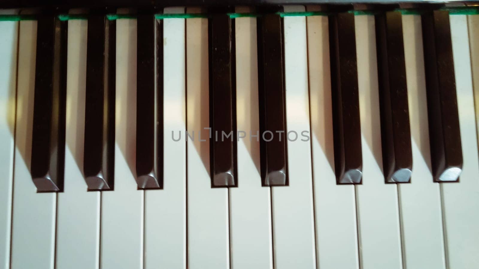 Close up of piano keys. Top view