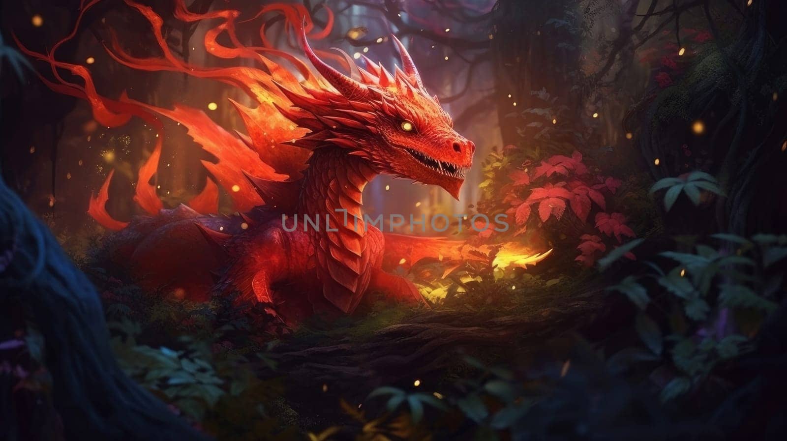 A large, red dragon is a symbol of the new year according to the eastern calendar. AI generated