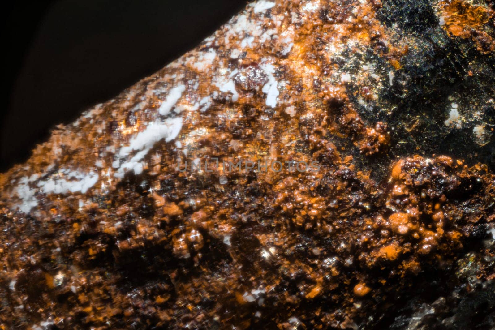 Metal with rust under the microscope. Closeup macro photography.
