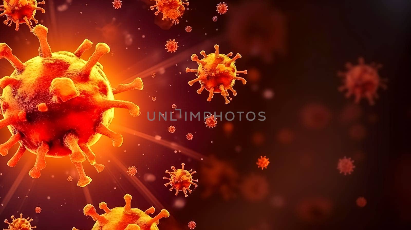 bacteria, virus under a microscope, danger of disease, epidemic, banner, made with Generative AI. High quality illustration