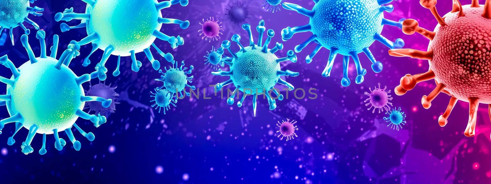 bacteria, virus under a microscope, danger of disease, epidemic, banner, made with Generative AI. High quality illustration