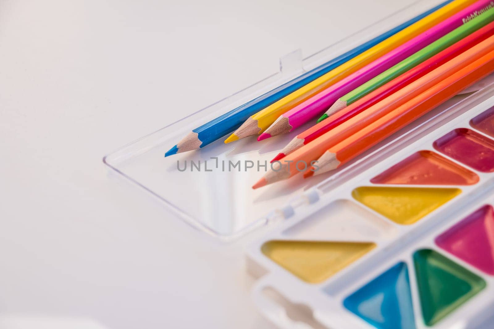 Composition with school accessories for painting and drawing.