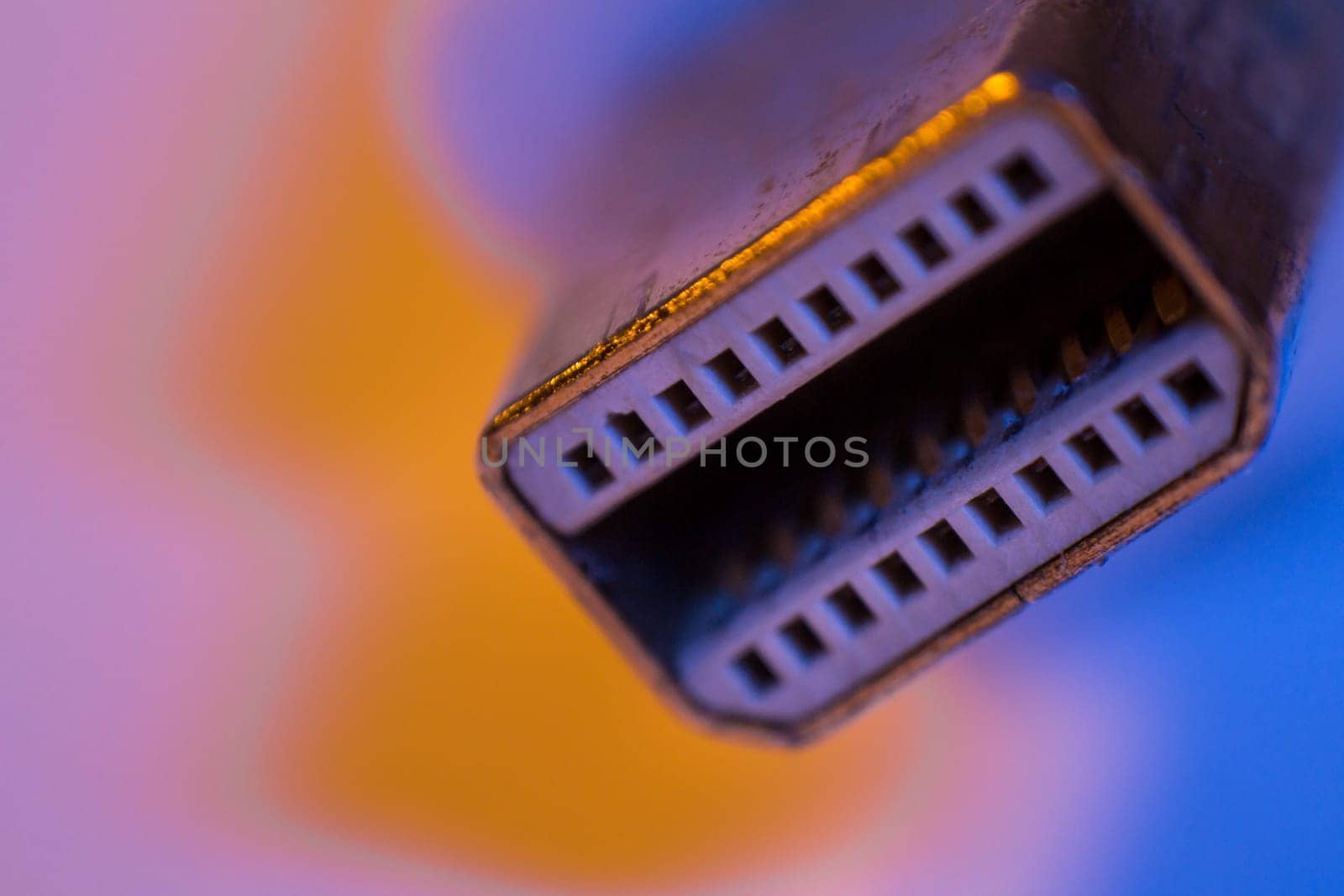 Macro closeup of Mini Displayport cable connector.