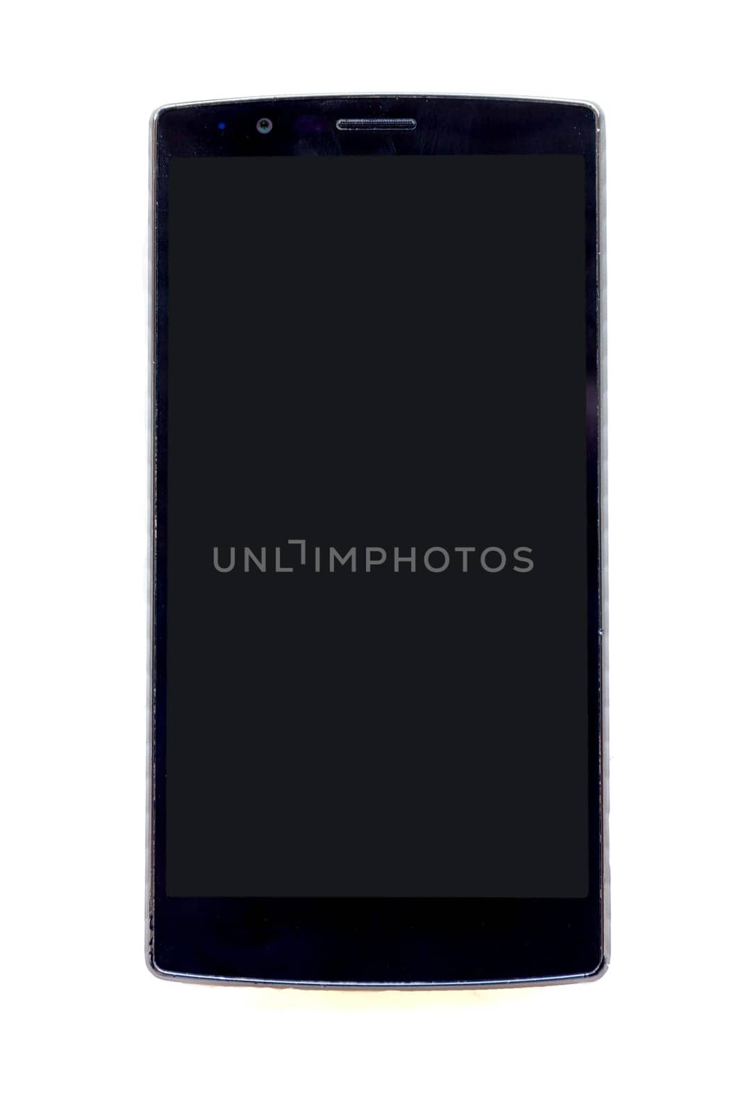 Front view of modern smartphone isolated on white background.