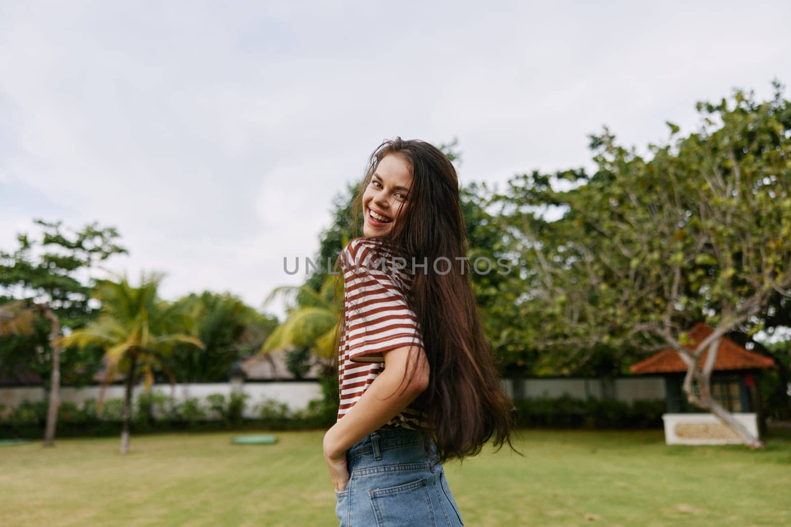 nature woman walk summer park lifestyle t-shirt smiling active beautiful freedom by SHOTPRIME