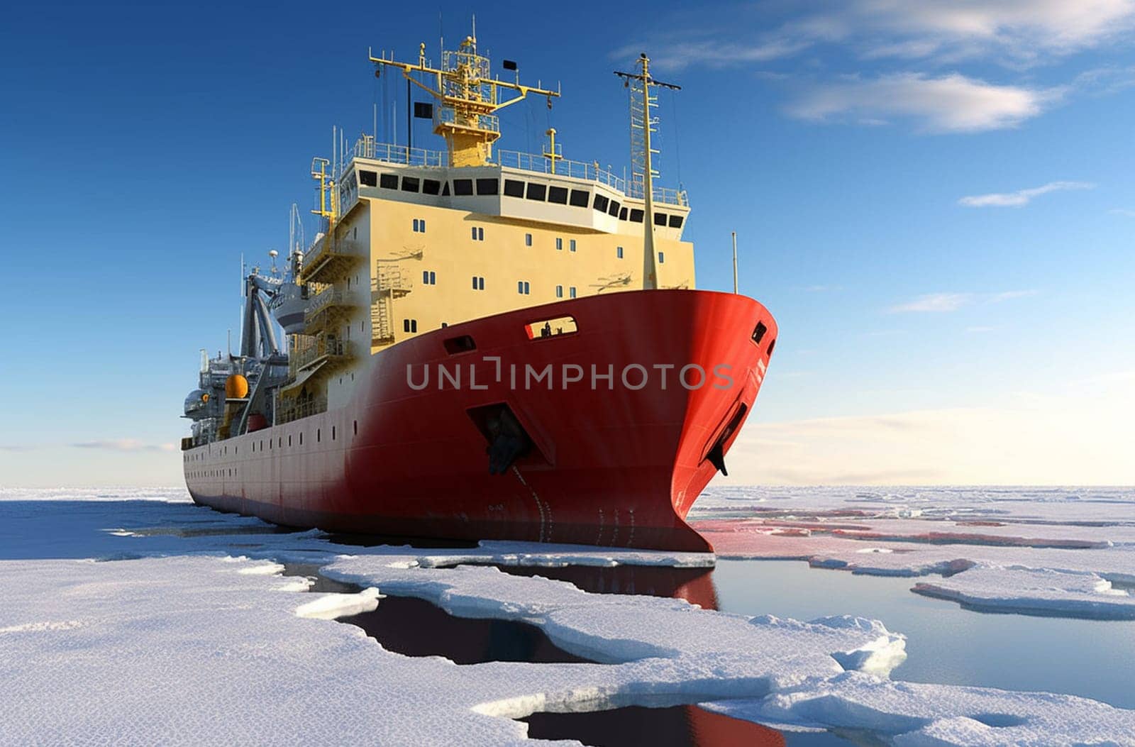 Icebreaker in the ocean paves the way. Generative AI. High quality illustration
