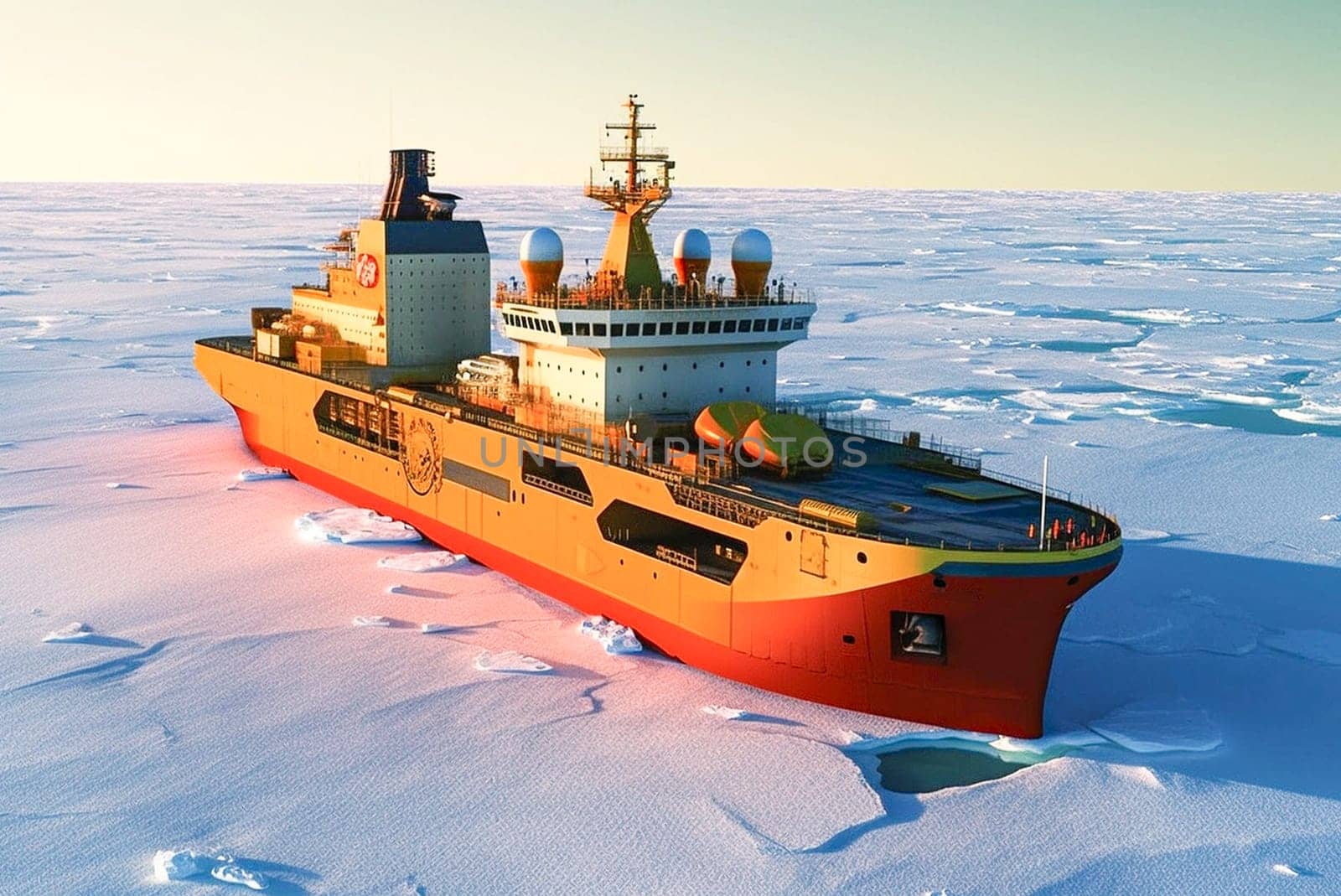 Icebreaker in the ocean paves the way. Generative AI. High quality illustration