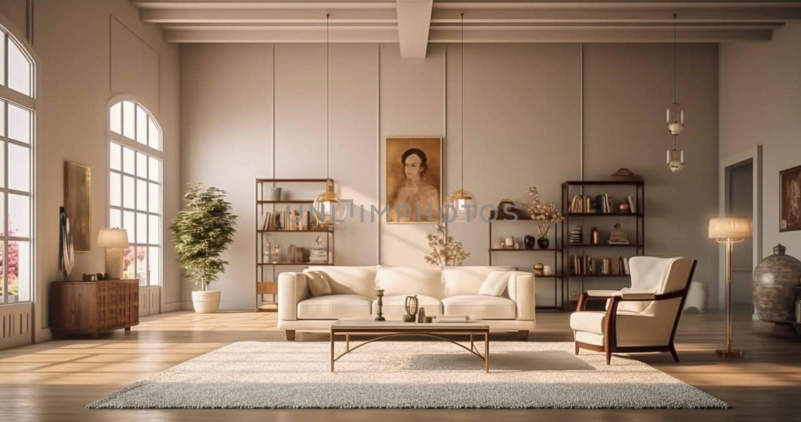 Interior of a modern living room. Generative AI. High quality illustration