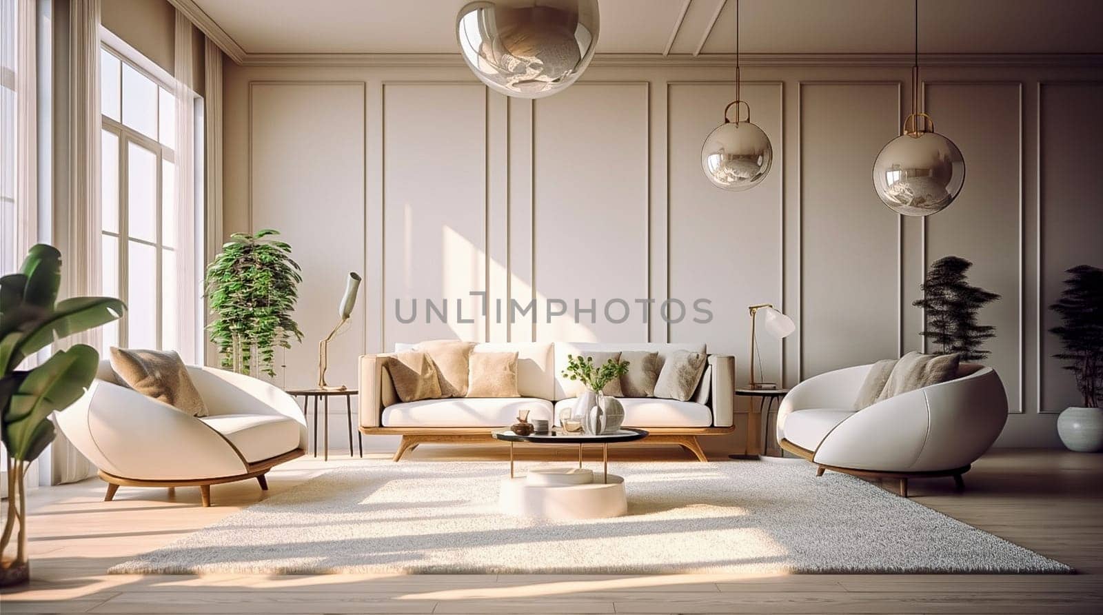 Interior of a modern living room. Generative AI. High quality illustration