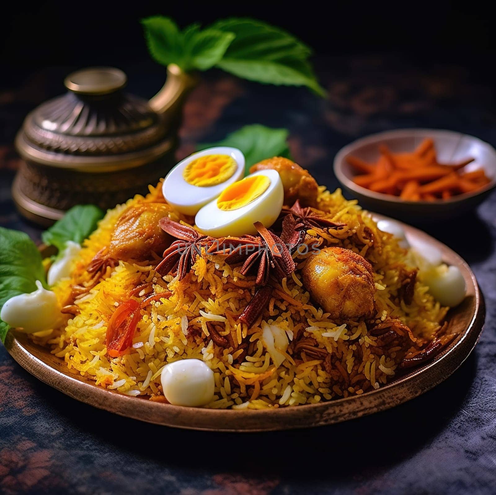 Nasi Biryani, a South Asian Indian dish of spiced rice and meat. High quality illustration