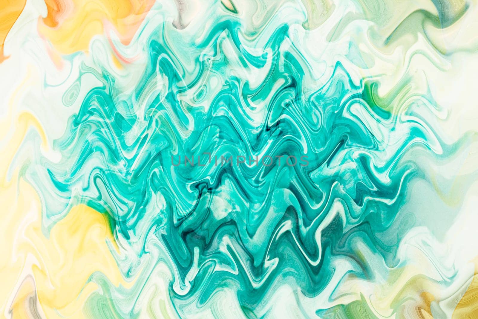 Abstract fluid art background light blue and white colors. Liquid acrylic painting on canvas with turquoise gradient and splash.
