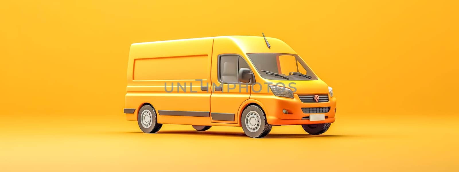 delivery service by van, yellow banner with copy space, made with Generative AI by Edophoto