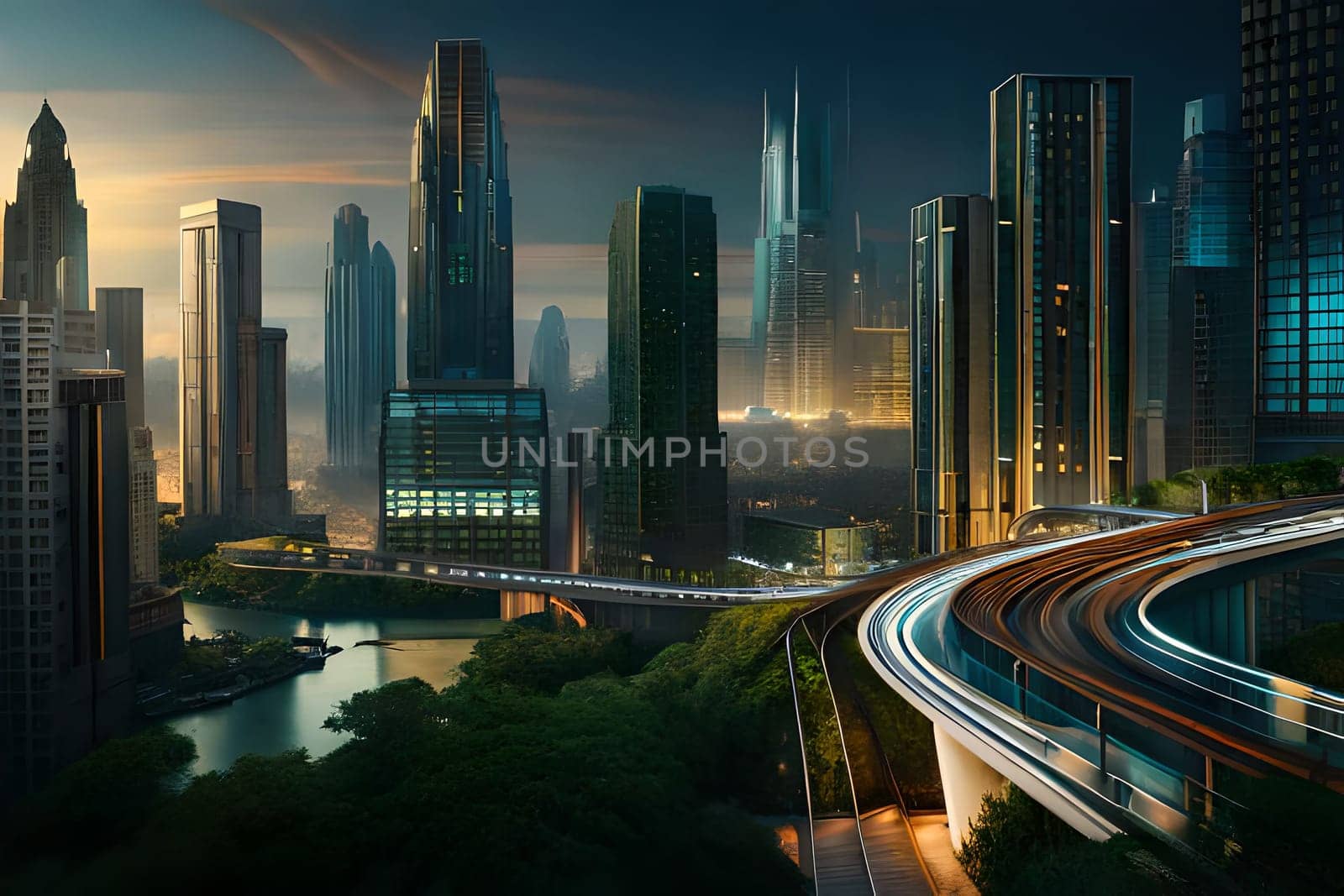 futuristic rendering city megacity cyberpunk scifi 3D illustration. High quality photo