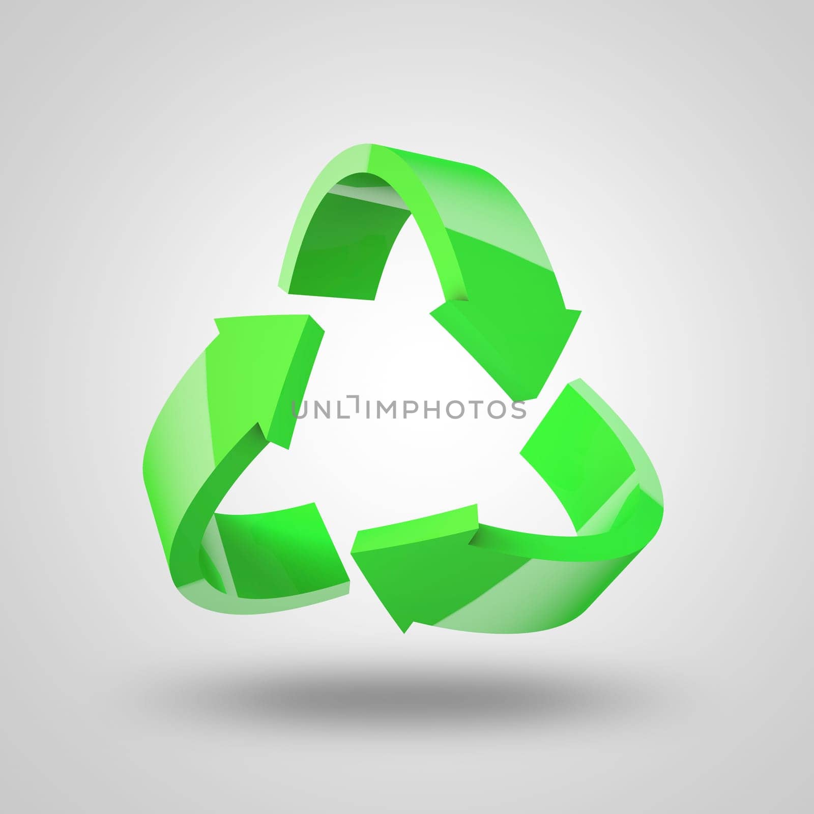 Green, arrows and icon for recycling, ecology or sustainability to save the planet against a white studio background. Arrow forming triangle shape, graphic or symbol for reuse, reduce or recycle by YuriArcurs