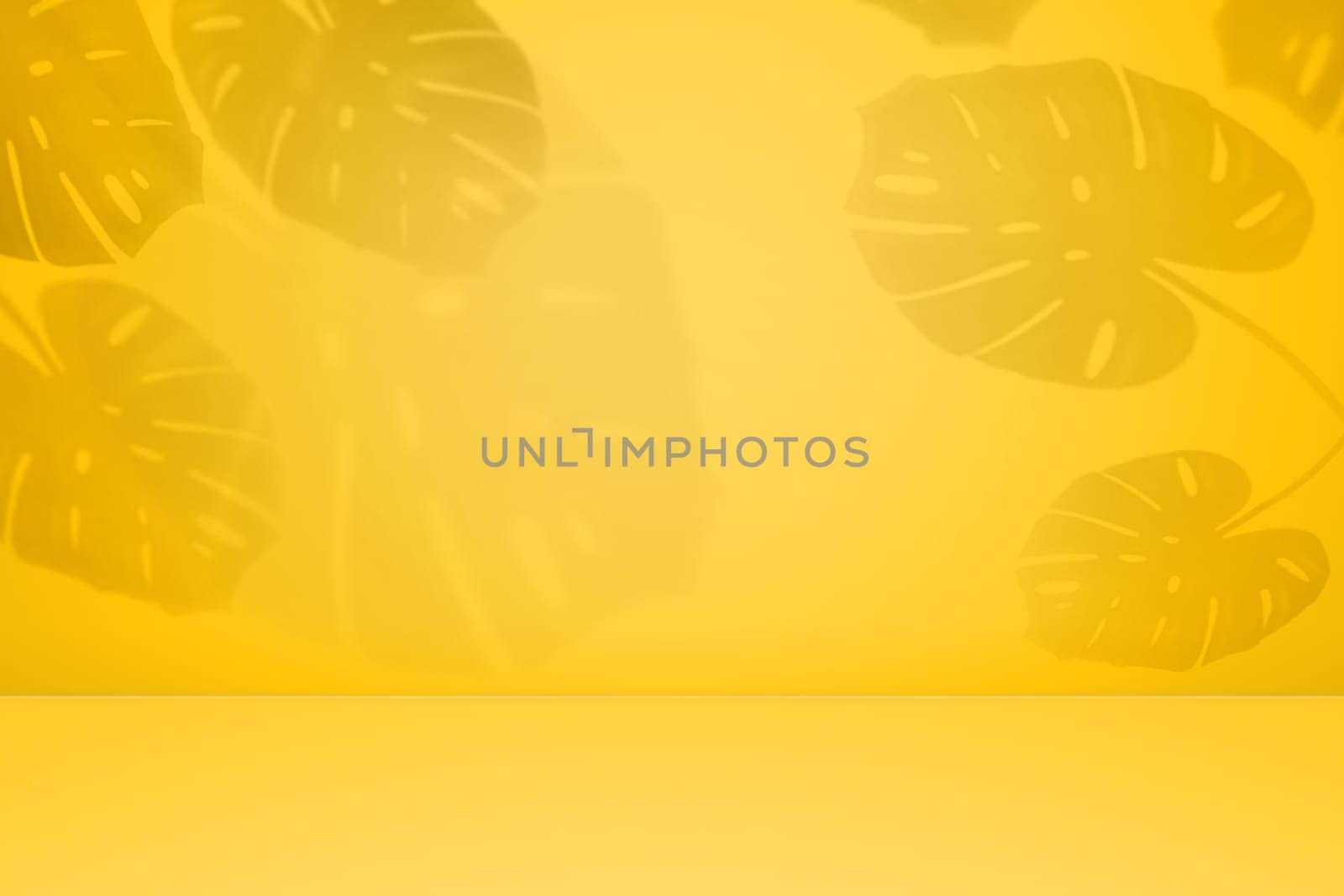 Empty monstera shadow advertising background. Aesthetic monstera shadow on yellow orange wall by PhotoTime