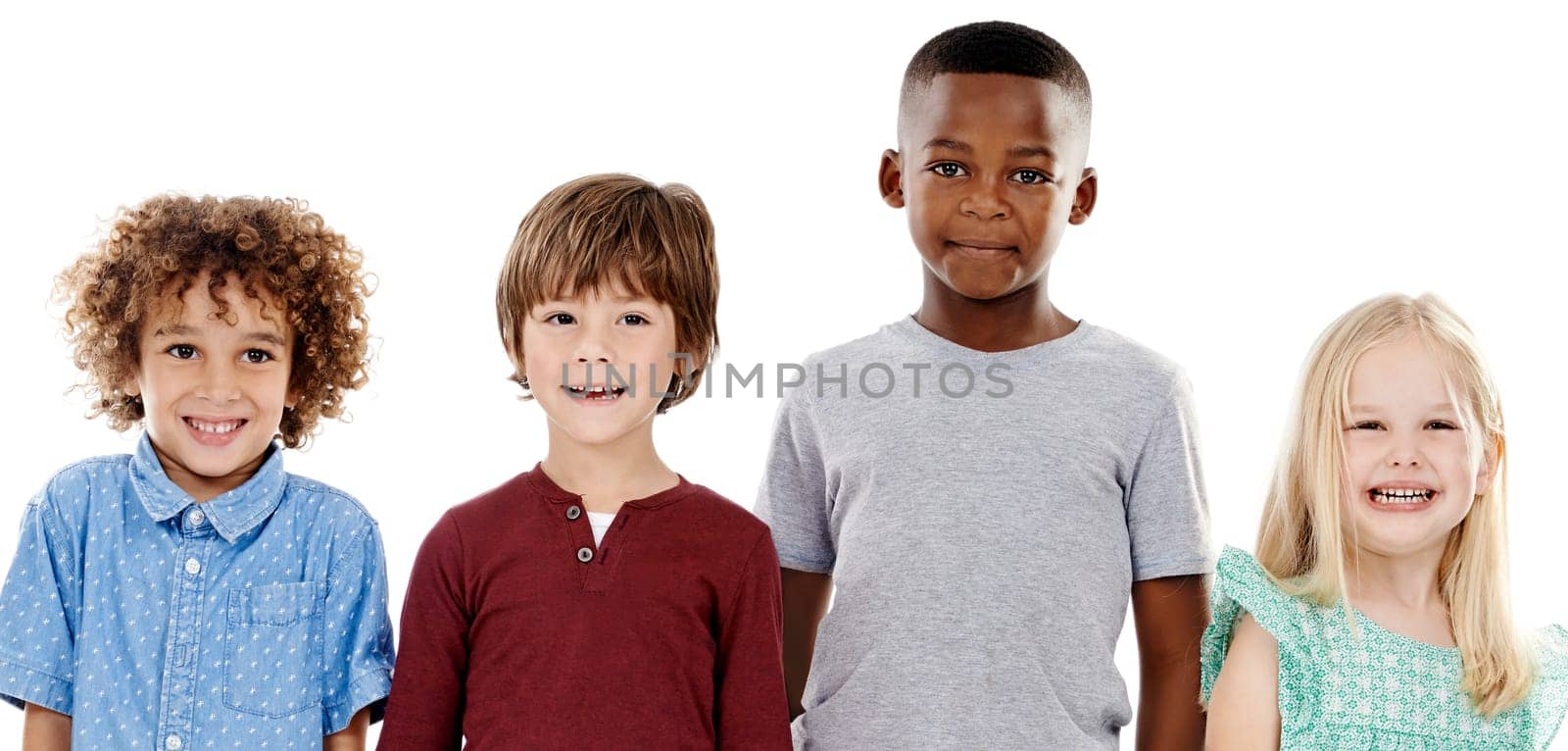 Cool kids. Studio shot of a group of young friends standing together against a white background. by YuriArcurs