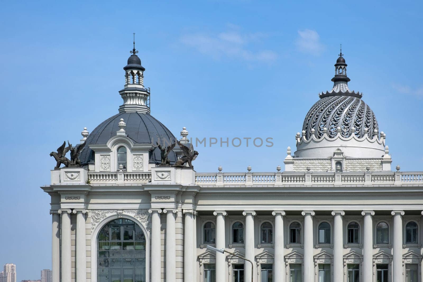 Kazan, Tatarstan, Russia - May 23, 2023. A fragment of the building of the Palace of Farmers of the Ministry of Agriculture and Food of the Republic of Tatarstan. Tourism, architecture.