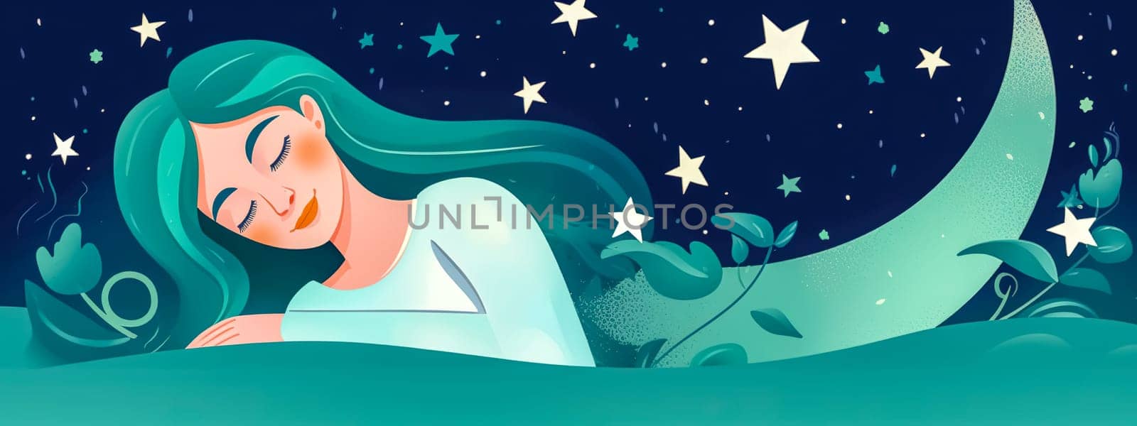 quality sufficient sleep, the concept of a healthy lifestyle, sweet dreams, banner, made with Generative AI. High quality illustration
