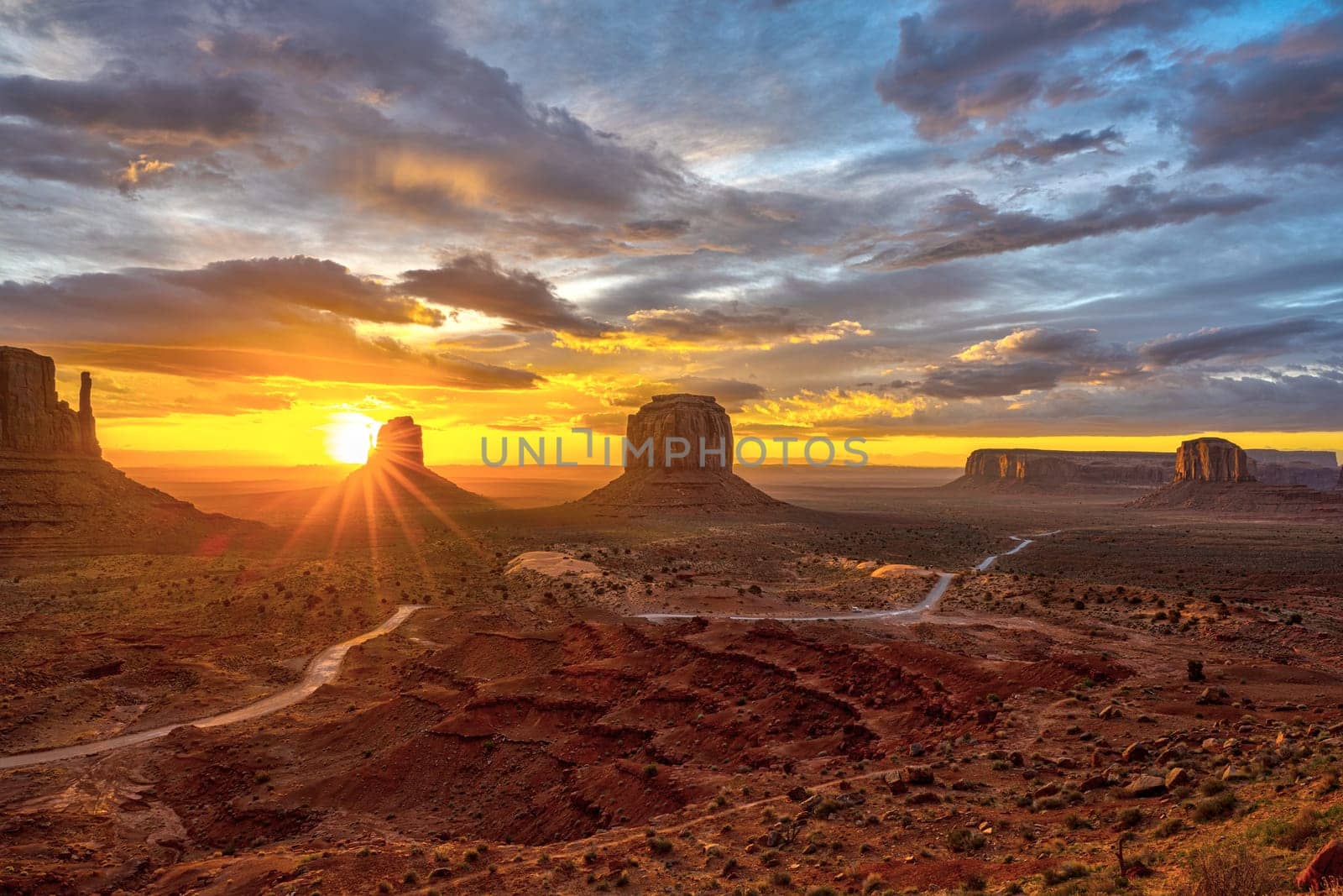 Amazing sunrise in the famous Monument Valley in Arizona, USA