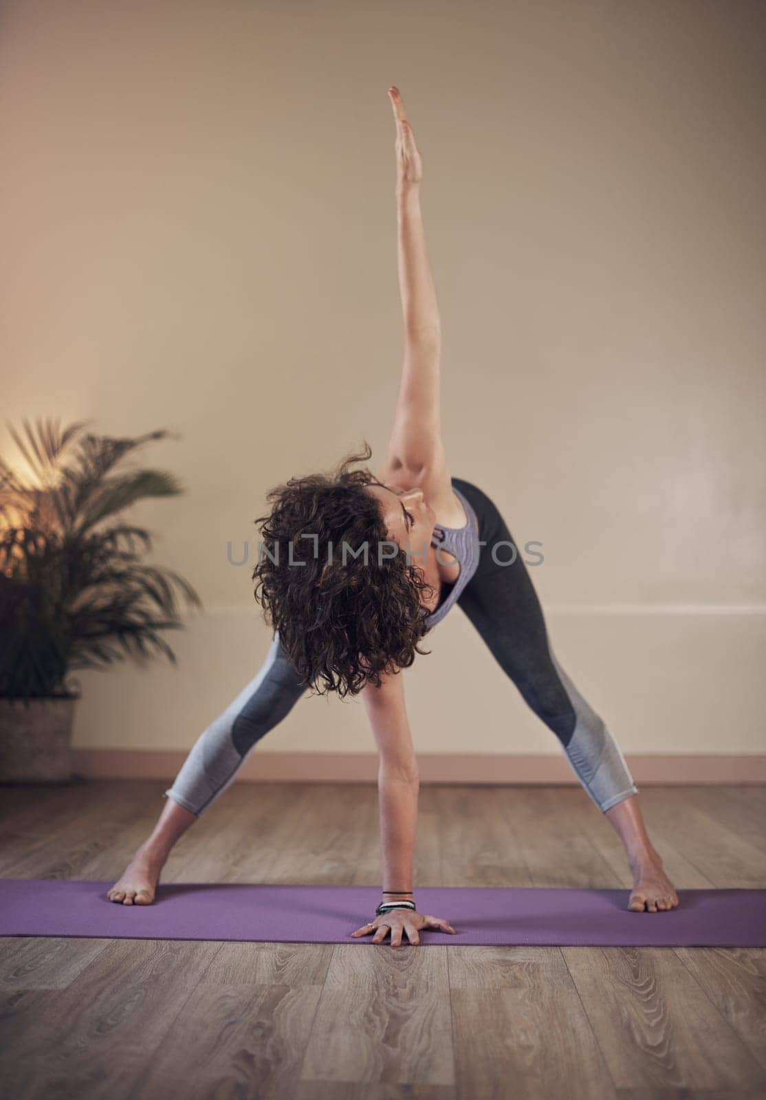 My mat is my canvas and yoga is my art. Full length shot of an attractive young woman standing and holding a yoga pose during an indoor yoga session alone