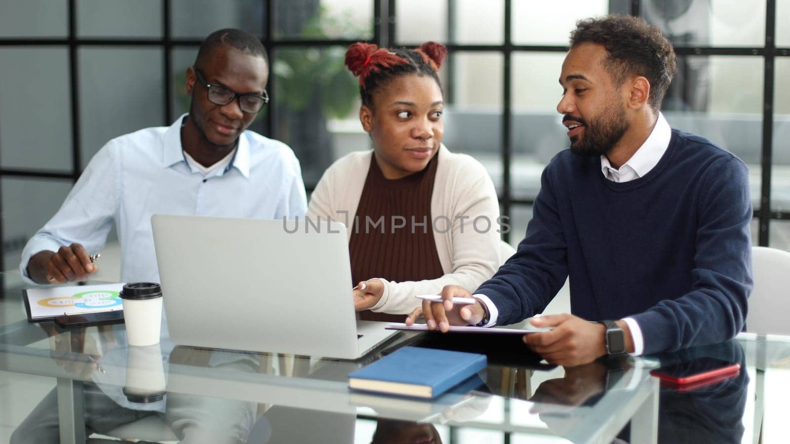 African american business team talking about strategy