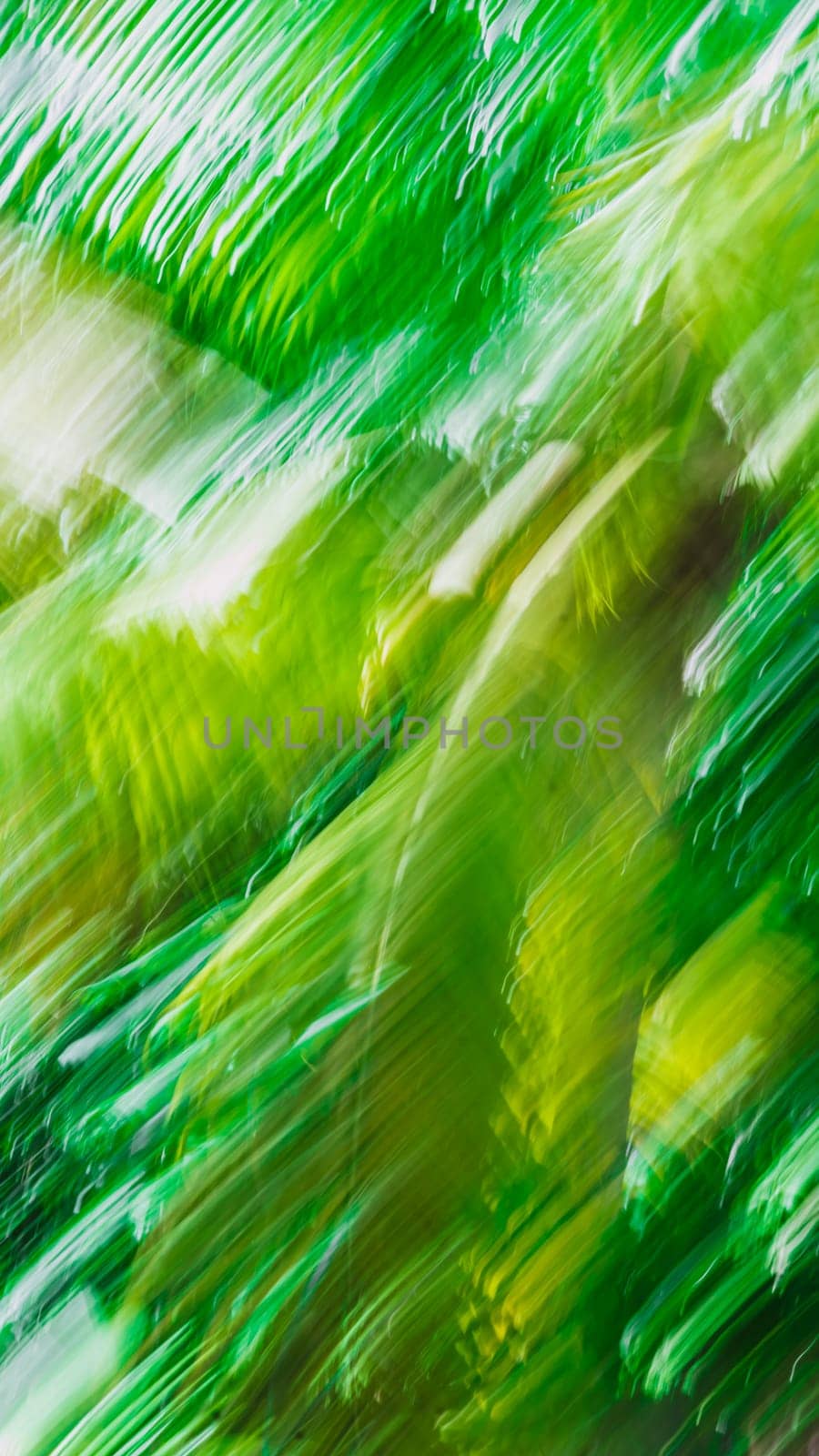 Abstract Nature Blurred dynamic motion lines defocused light bright dark green yellow tropical leaves Wallpaper screensaver design background.