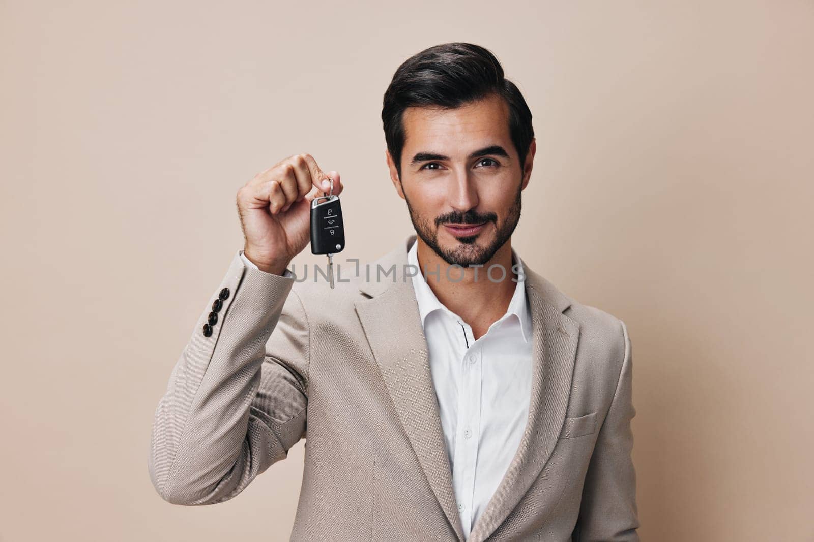 man hand service mockup holding key smile buy car business auto by SHOTPRIME