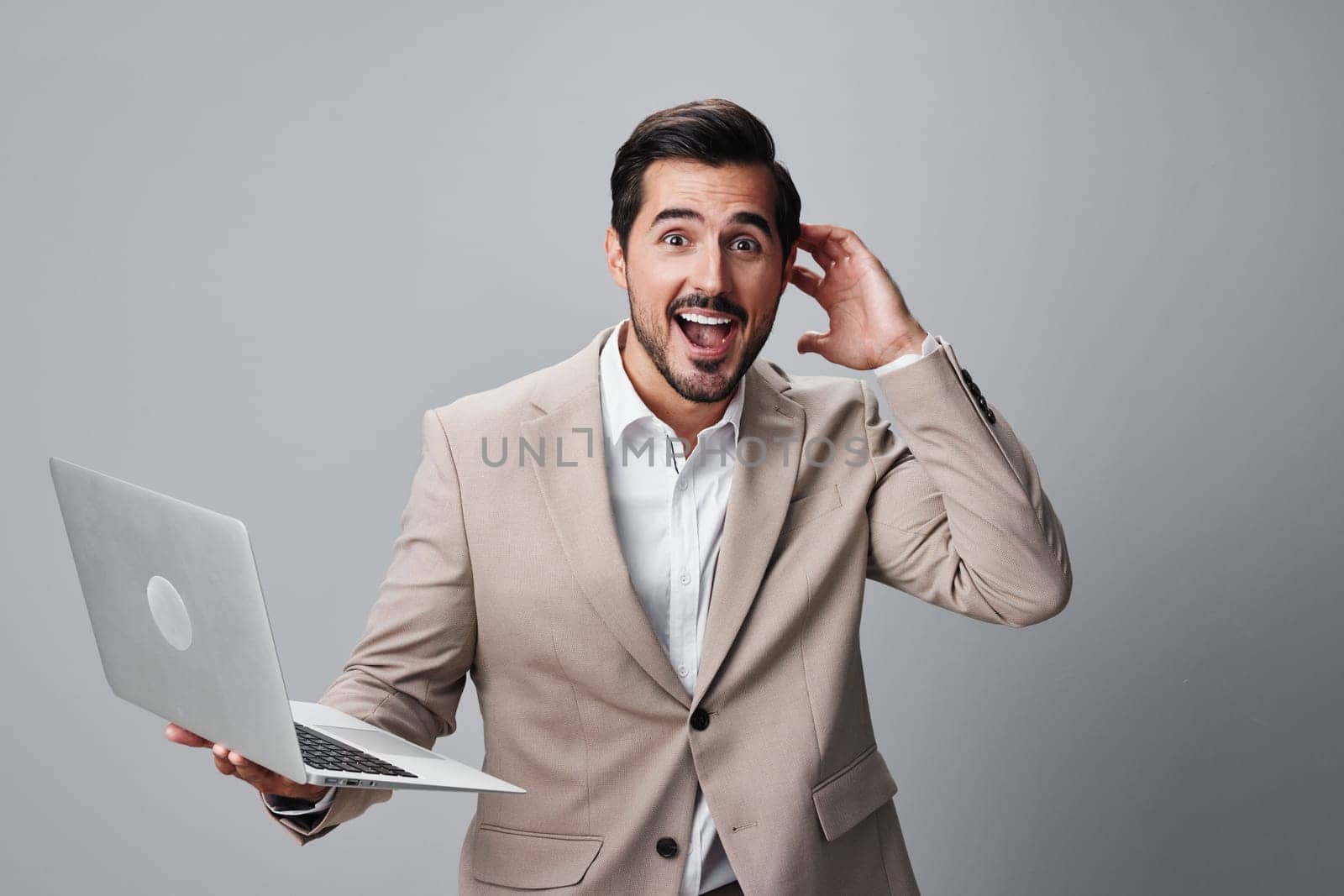 man suit smiling job copyspace business freelancer computer manager internet laptop by SHOTPRIME