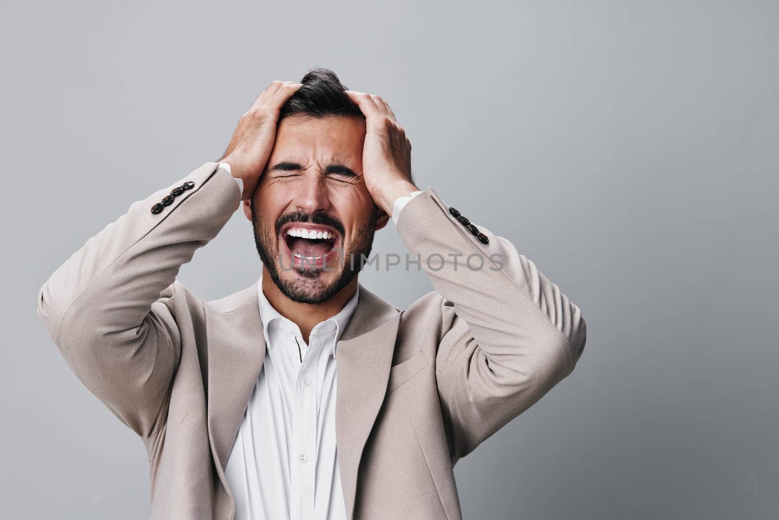 man businessman mouth work open crazy boss angry business suit screaming sad by SHOTPRIME