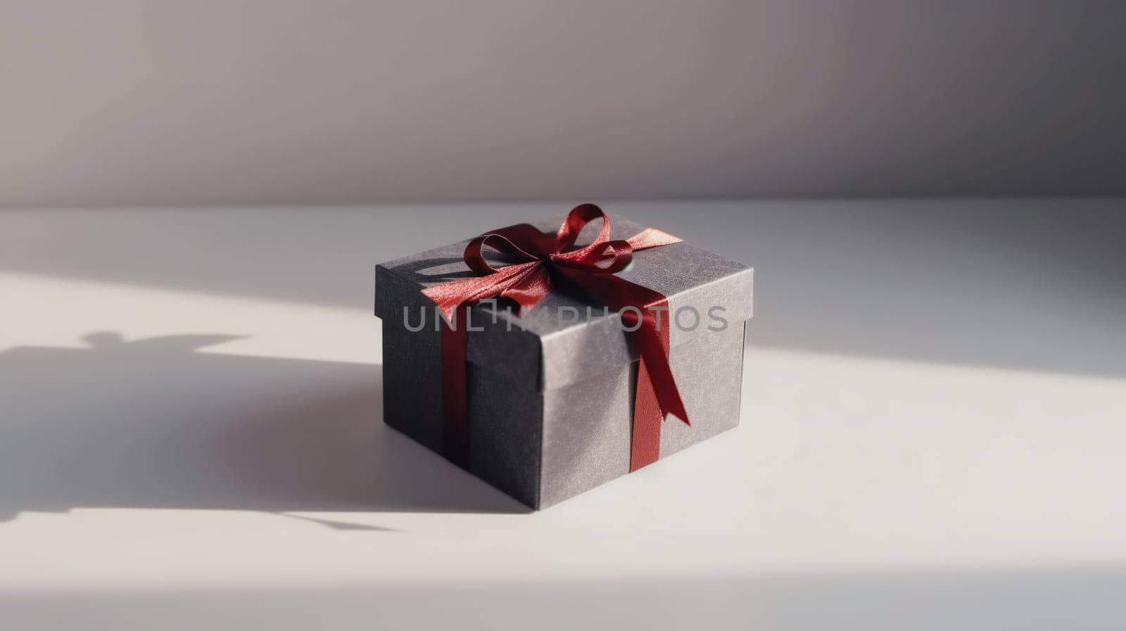 closed gift box with red ribbon and bow. generative ai by juliet_summertime