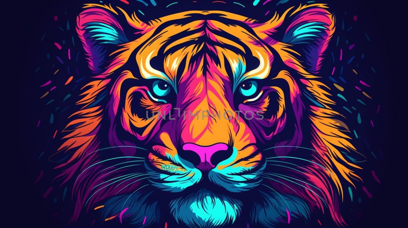 Psychedelic trippy tiger cartoon 70s, rave style, acid color. Retrowave concept. AI Generative by lucia_fox