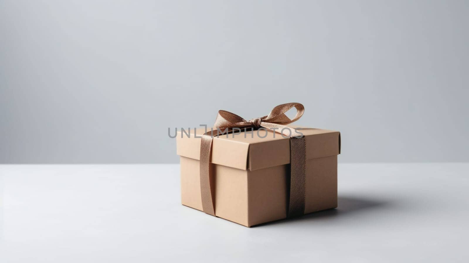 closed gift box with ribbon and bow on light background