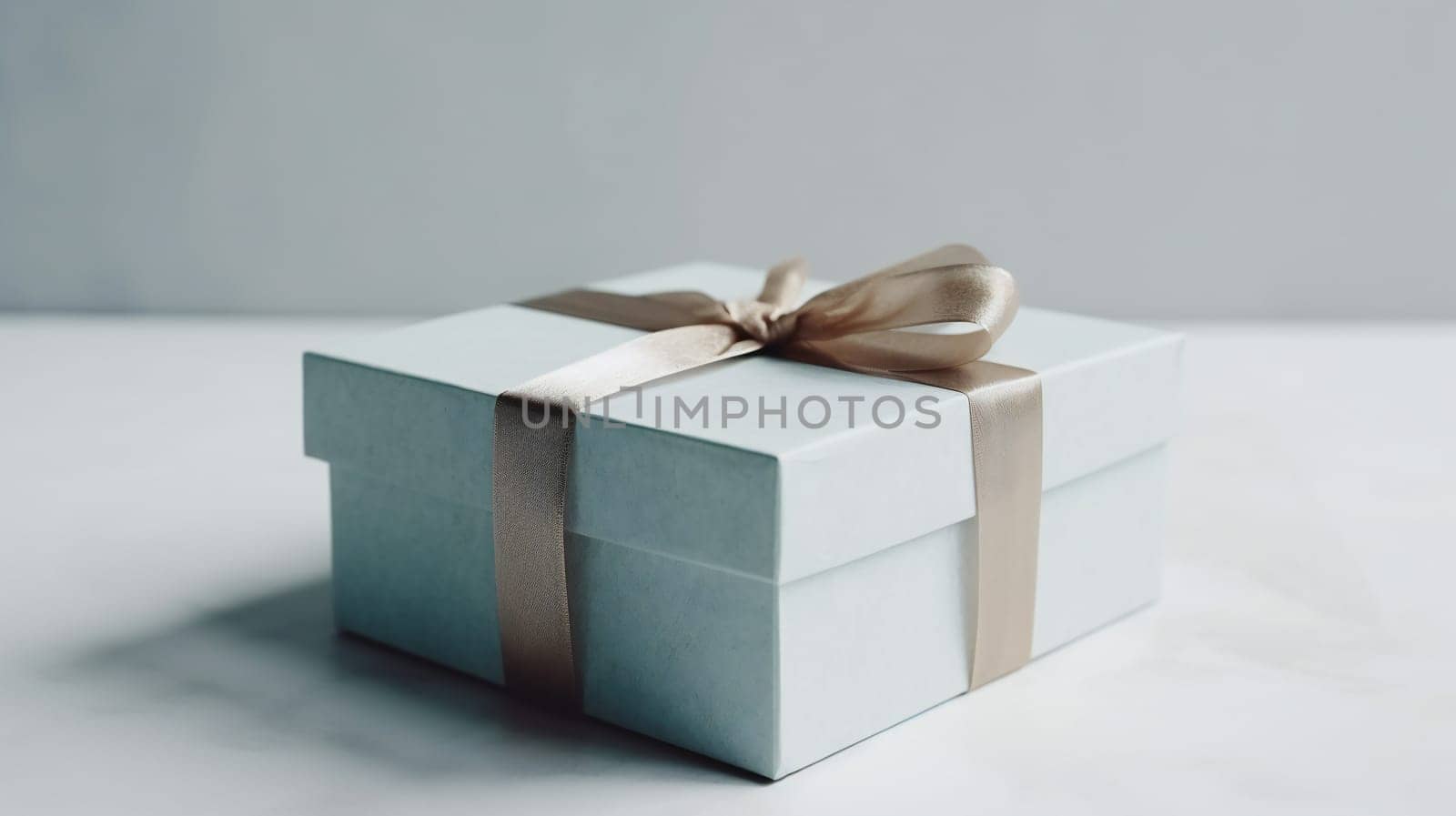 closed gift box with ribbon and bow. generative ai by juliet_summertime