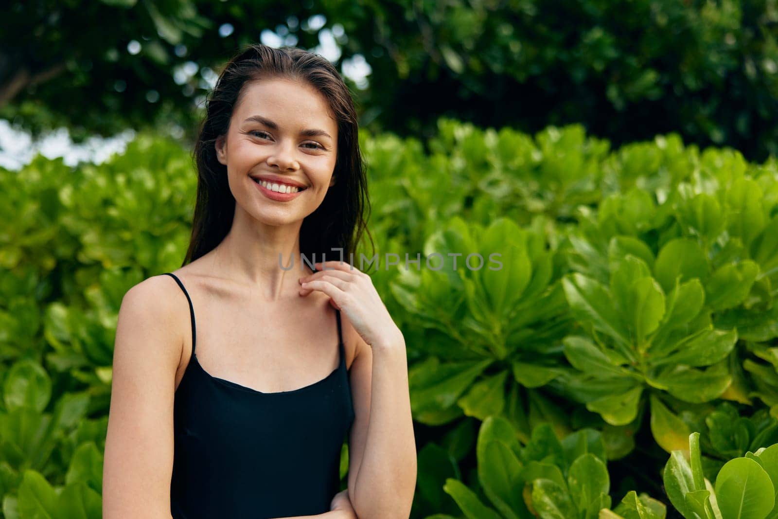 bag woman nature t-shirt summer park walk smiling beautiful lifestyle freedom by SHOTPRIME