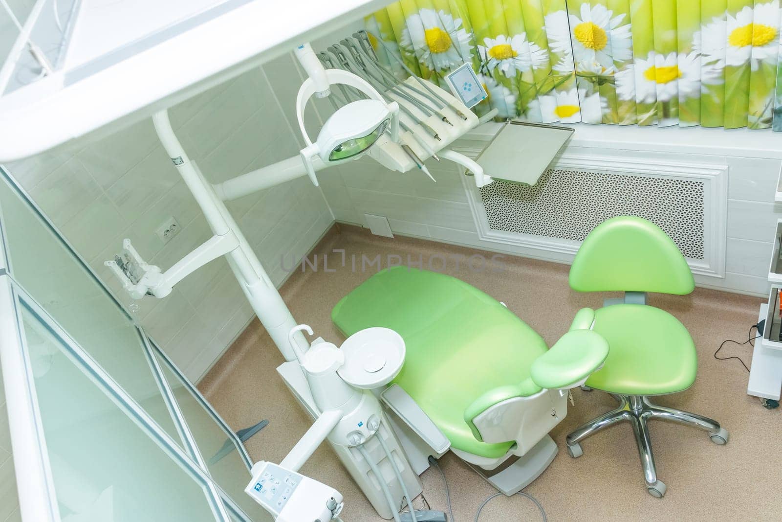 bright and luxury european medical cabinet interior.Equipment and dental instruments in dentist's office. Tools close-up. Dentistry