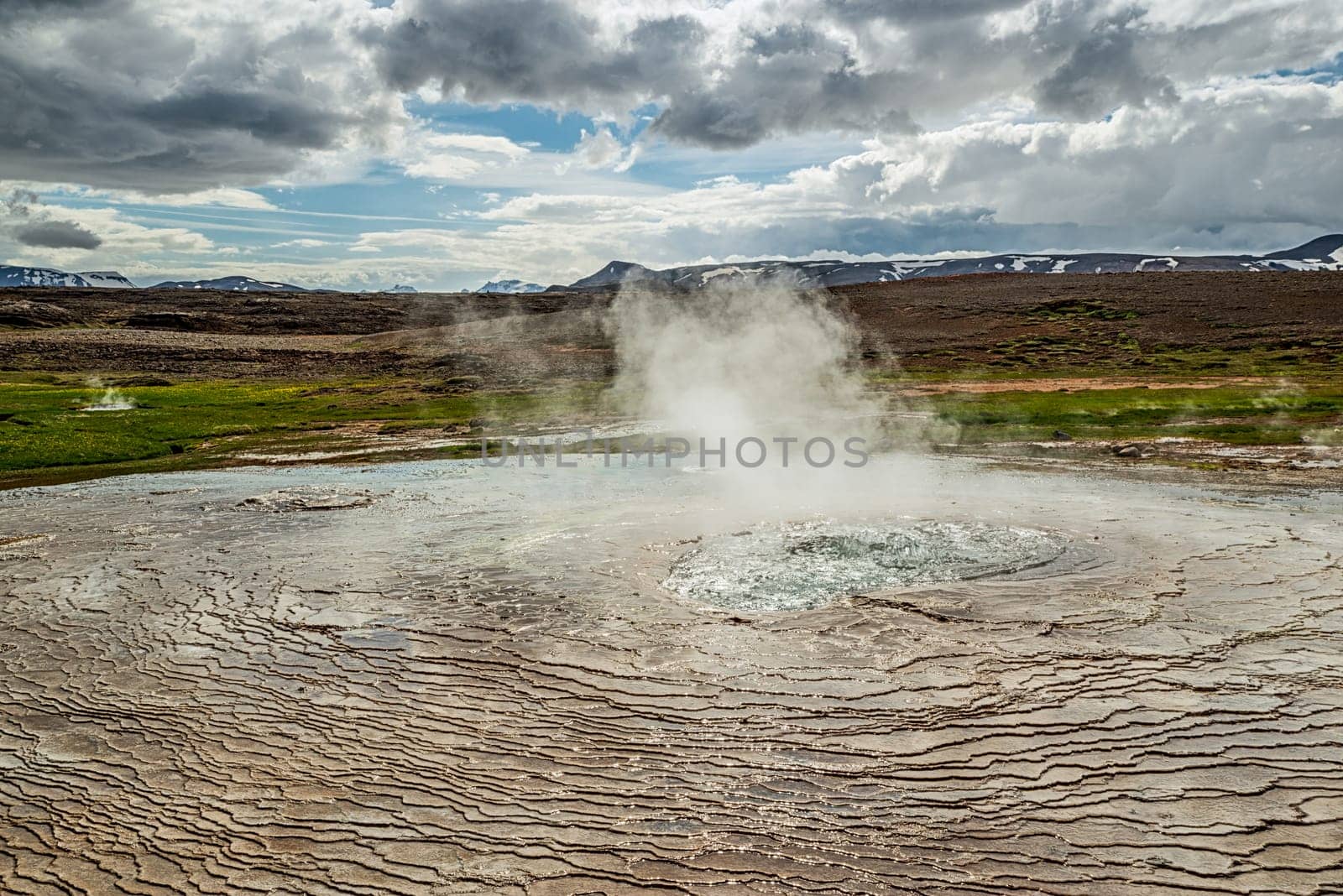 Steaming springs and fumaroles in the geothermal area of Hveravellir, Iceland
