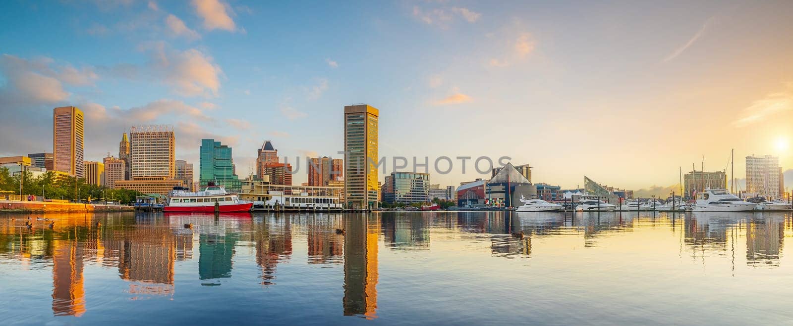 Downtown Baltiimore city skyline cityscape of Maryland in USA