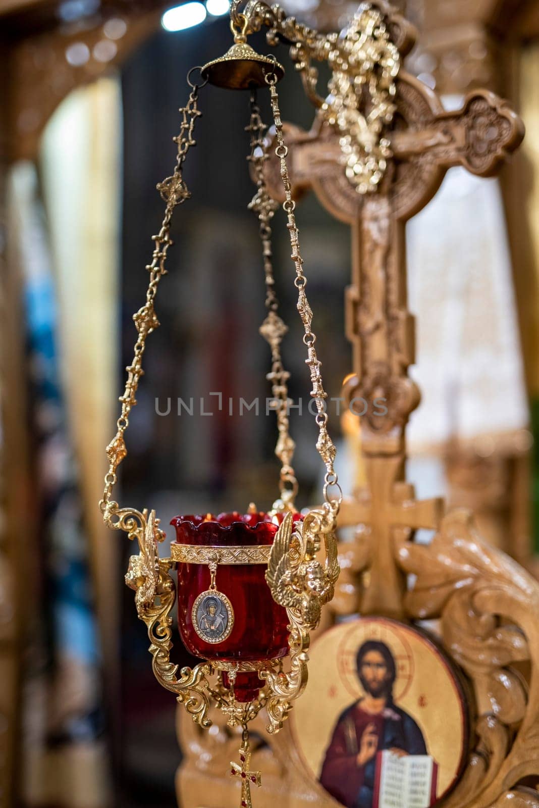 detail of a pendulum candle holder in an orthodox church orthodox baptism