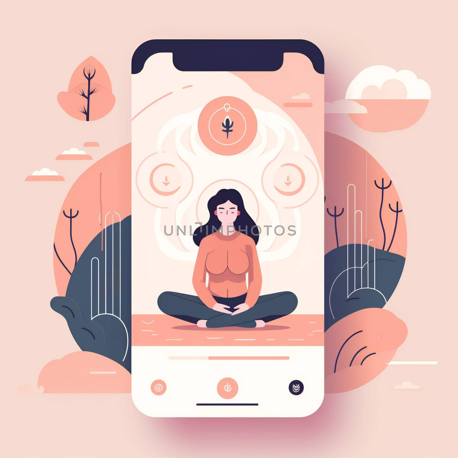 Meditation app Girl doing yoga Lotus pose. Flat dribble figma style illustration. Generative ai by juliet_summertime