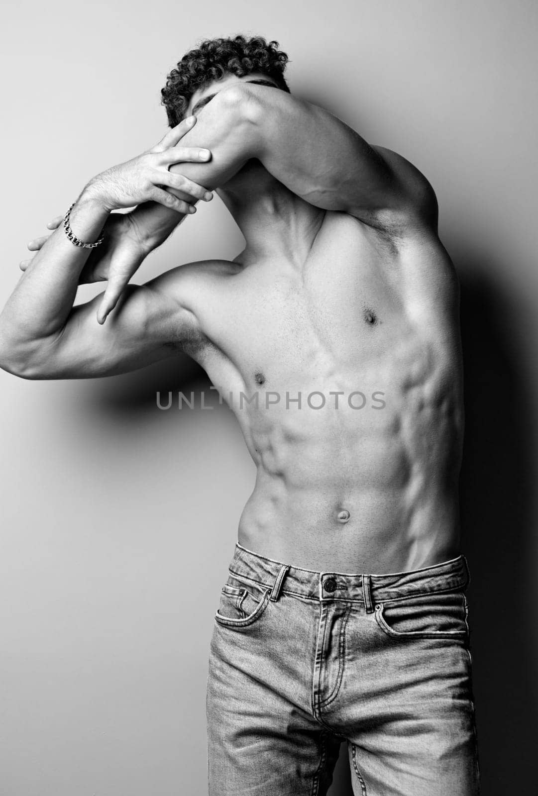 man sport jeans model athletic caucasian naked healthy shirtless male by SHOTPRIME