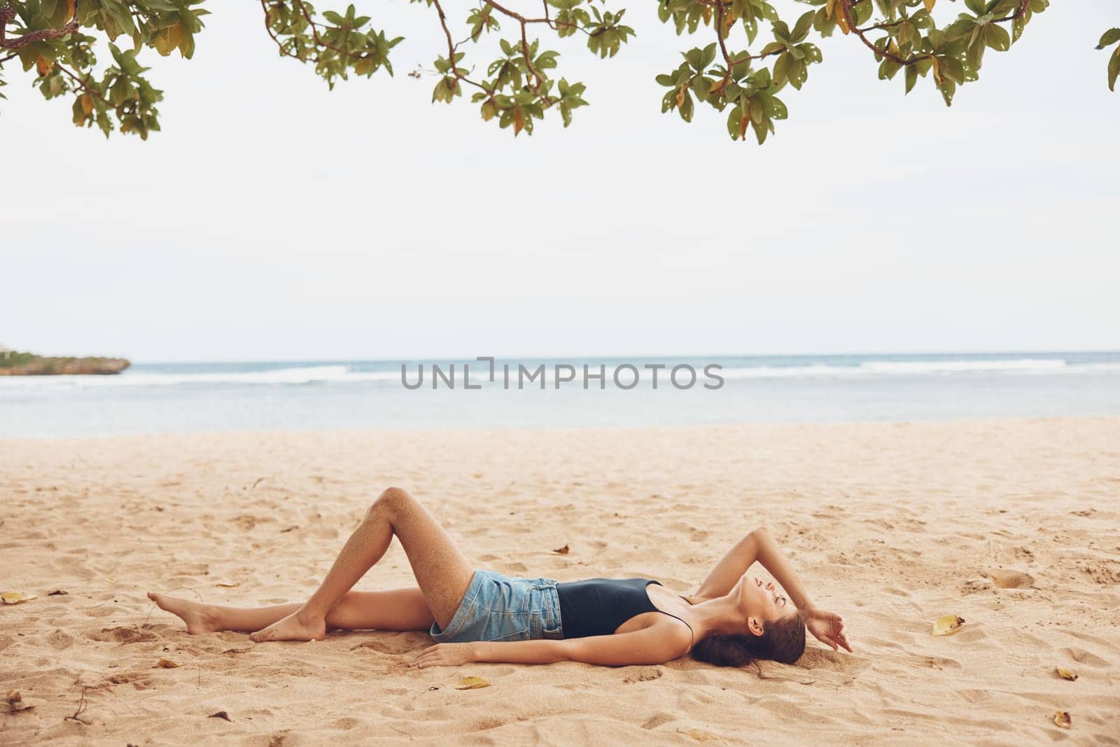 woman beach sitting freedom sea travel vacation smile nature holiday sand by SHOTPRIME