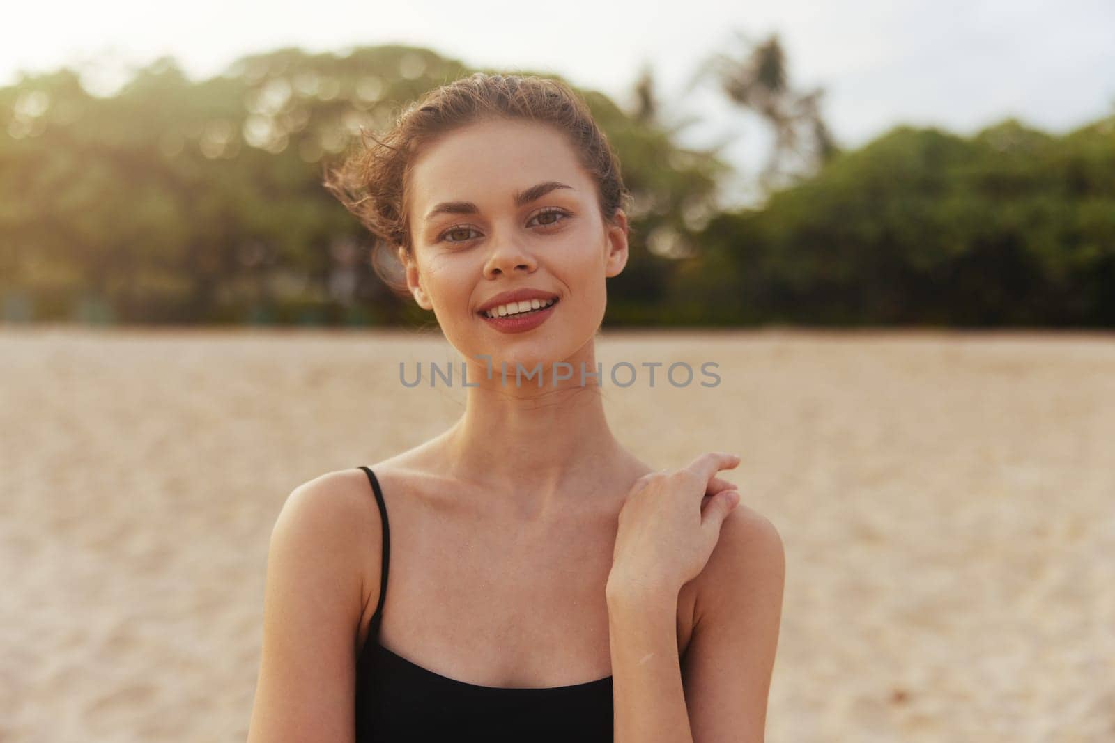 woman freedom lifestyle sand beach smile summer vacation ocean sunset sea by SHOTPRIME