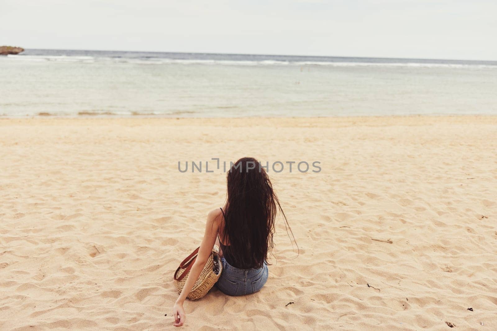 woman sand freedom beach smile vacation sea travel nature happy sitting by SHOTPRIME