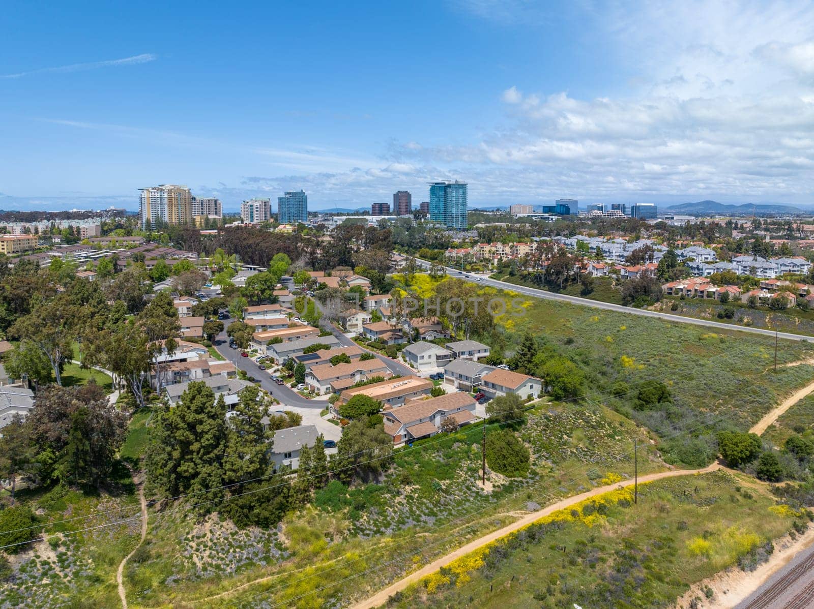 Aerial view over houses and condos in San Diego, California, USA
