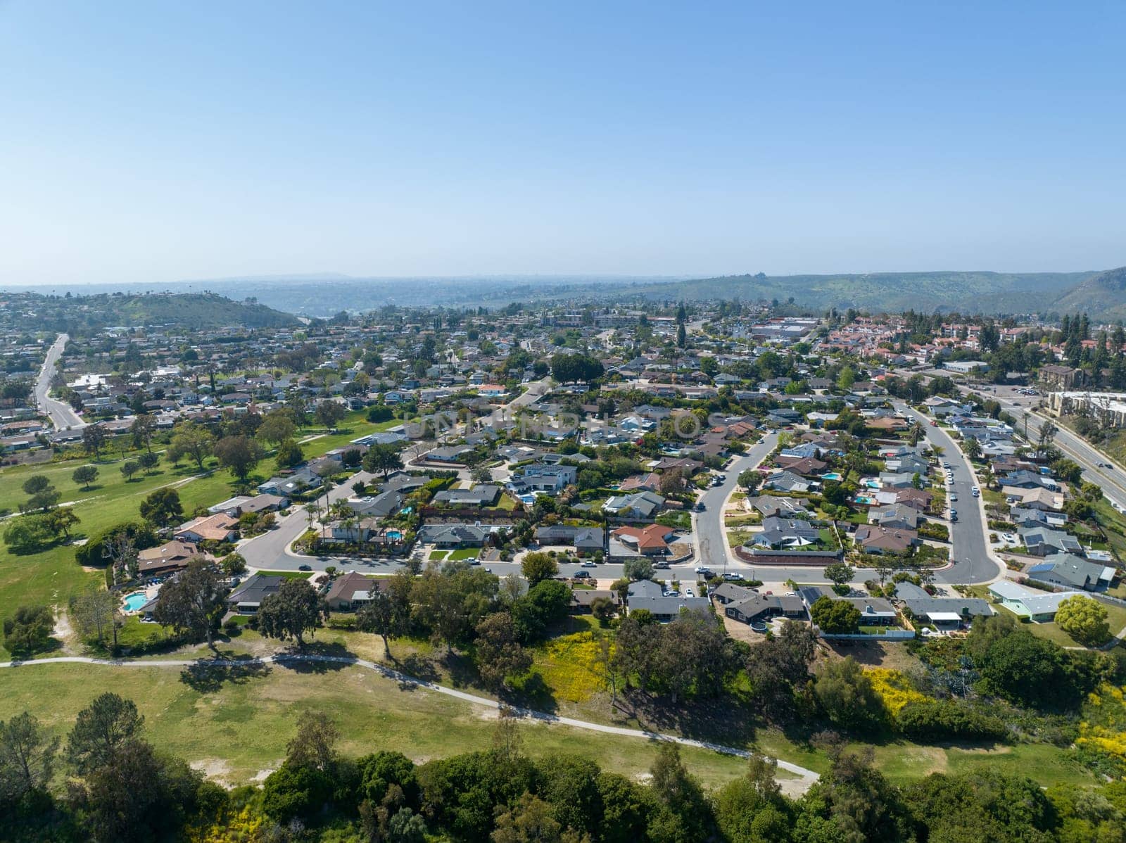 Aerial view of house in La Mesa City in San Diego, California by Bonandbon