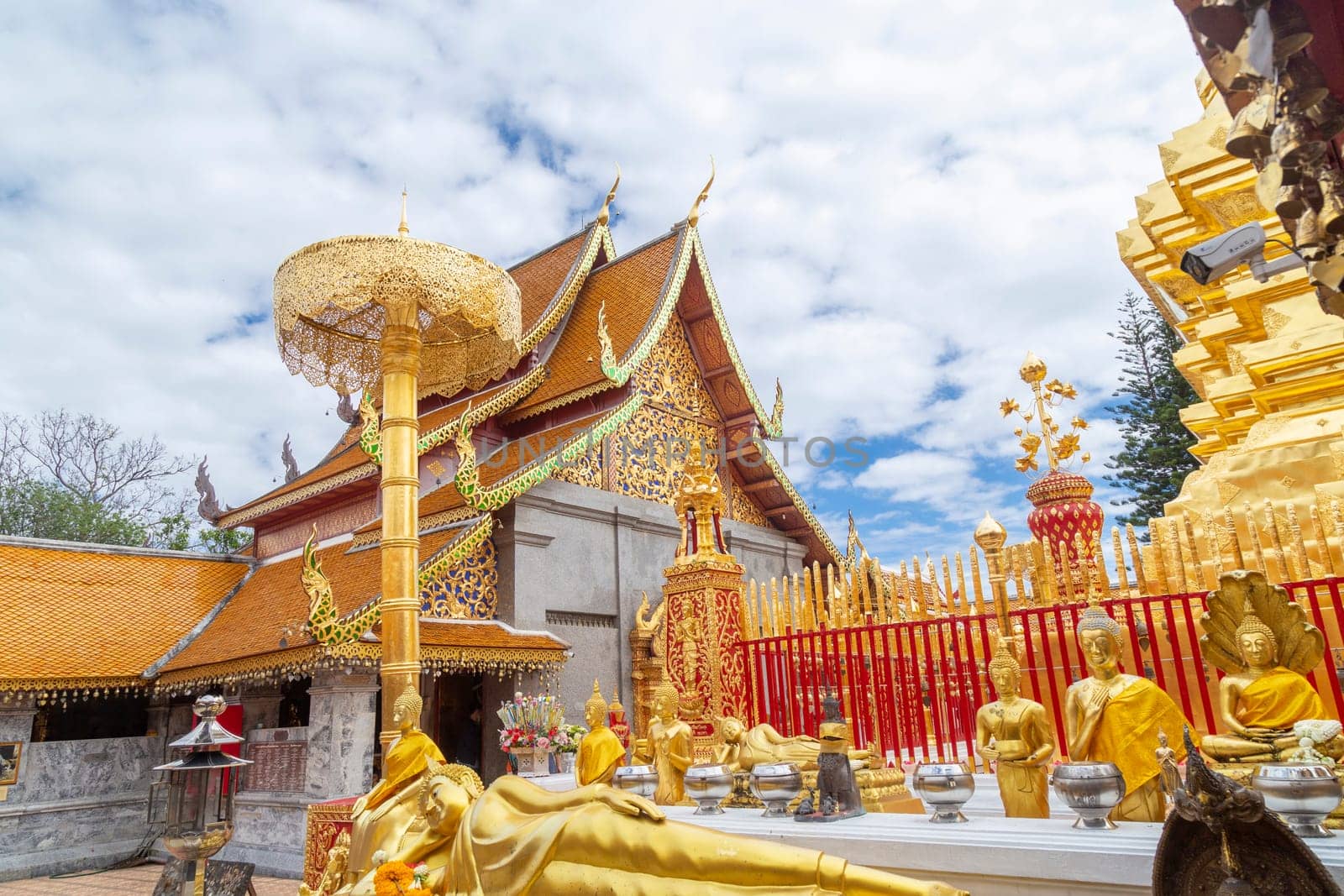 Golden pagoda Wat Phra That Doi Suthep in Chiang Mai, Thailand. by Gamjai