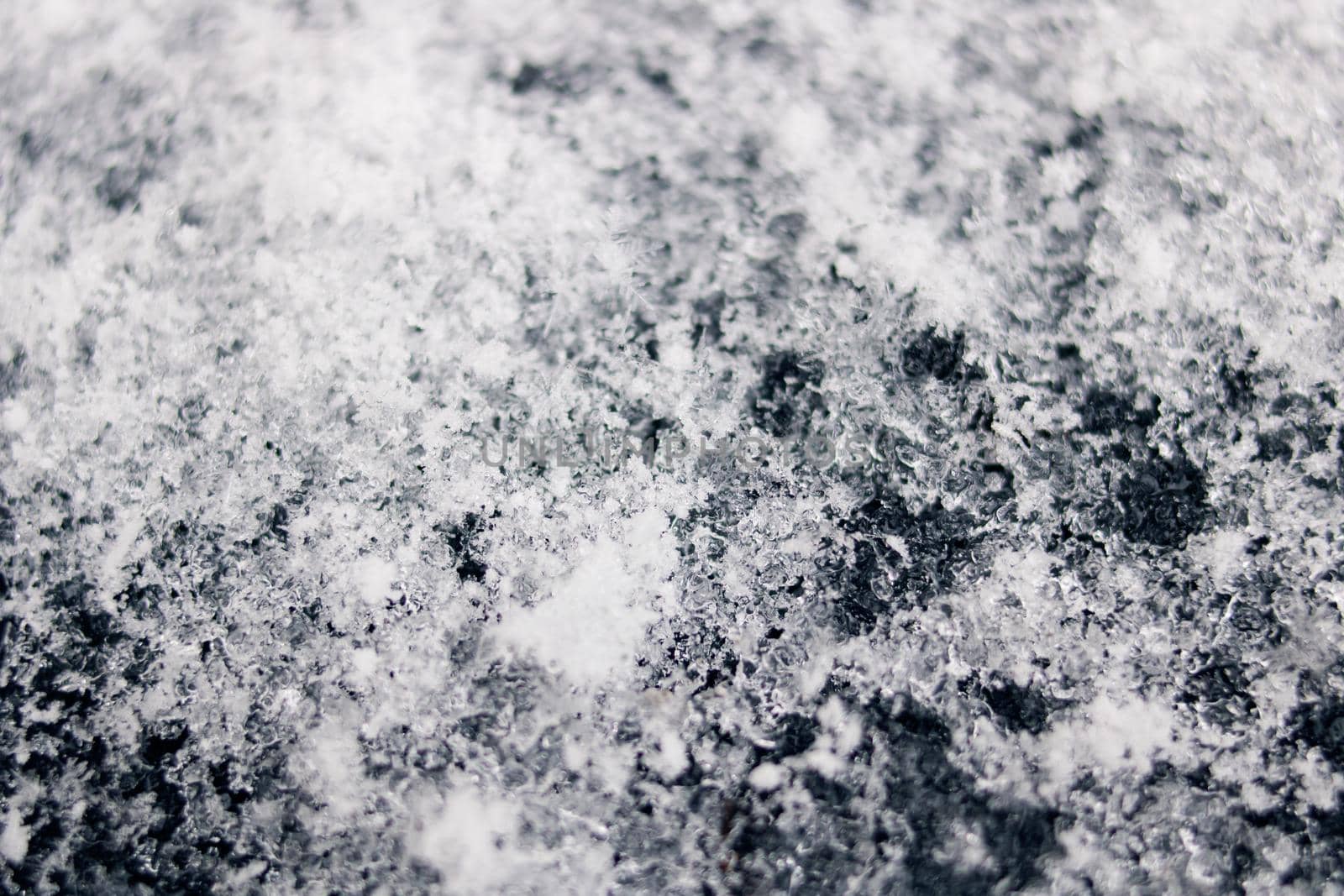 White snowflakes on black surface macro photo by Vera1703